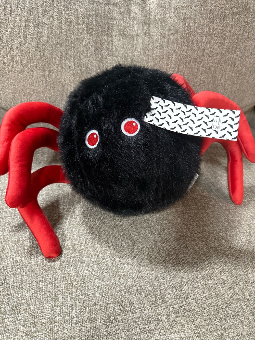cupcakes & cashmere Black and Red Plush Spider Pillow